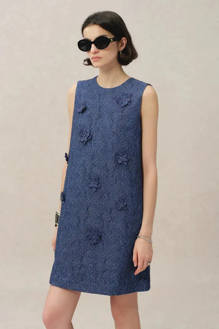 Lila Textured Sleeveless Short Dress in Imported Korean Metallic Lace sold by Fabrique product image thumbnail 2