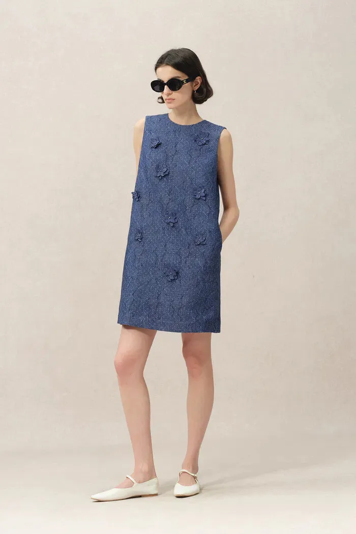 Lila Textured Sleeveless Short Dress in Imported Korean Metallic Lace sold by Fabrique product image thumbnail 3
