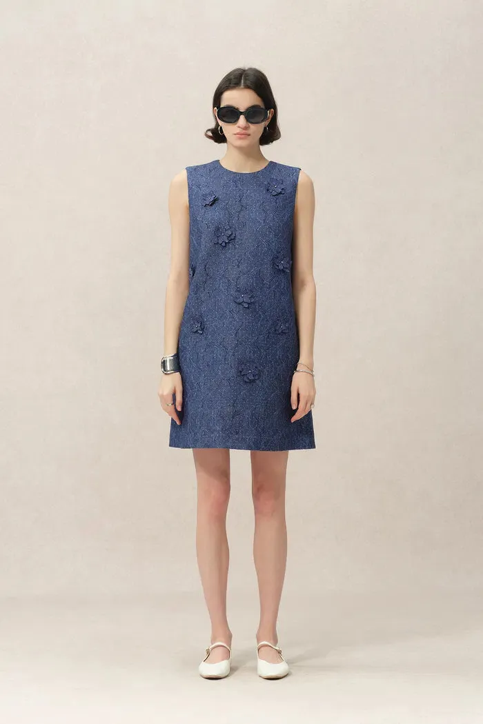 Lila Textured Sleeveless Short Dress in Imported Korean Metallic Lace sold by Fabrique product image thumbnail 4