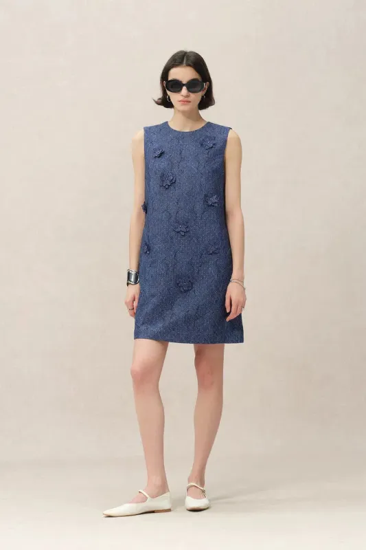 Lila Textured Sleeveless Short Dress in Imported Korean Metallic Lace made by Fabrique
