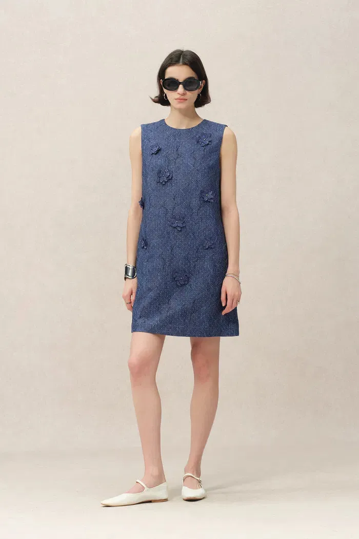 Lila Textured Sleeveless Short Dress in Imported Korean Metallic Lace sold by Fabrique