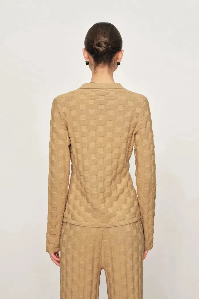 Elowen Plaid Textured Knit Cardigan and Pants in Cotton Blend Knit sold by Fabrique product image thumbnail 3