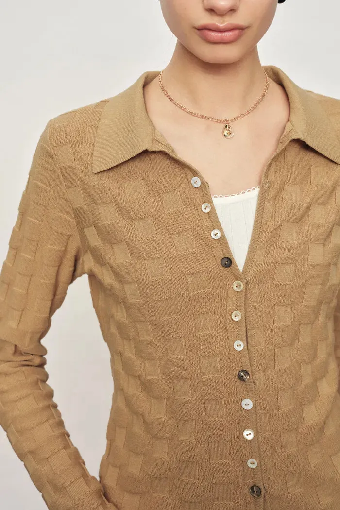 Elowen Plaid Textured Knit Cardigan and Pants in Cotton Blend Knit sold by Fabrique product image thumbnail 4