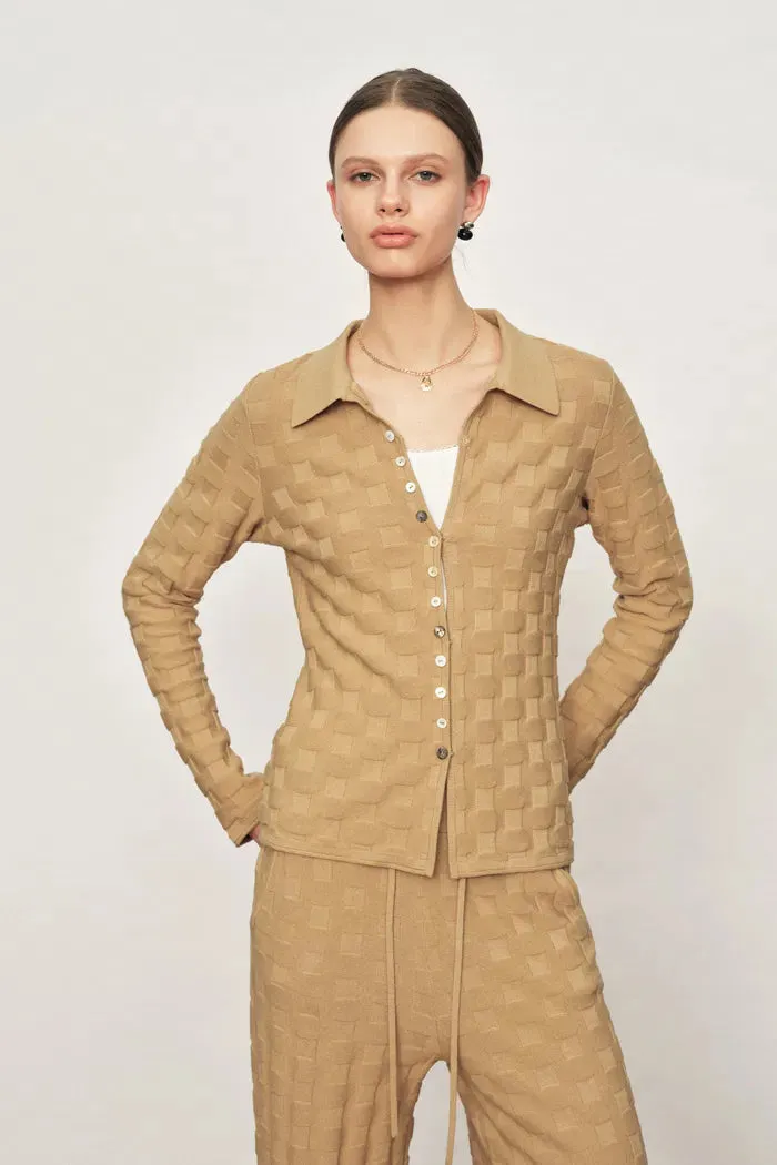 Elowen Plaid Textured Knit Cardigan and Pants in Cotton Blend Knit sold by Fabrique product image thumbnail 2