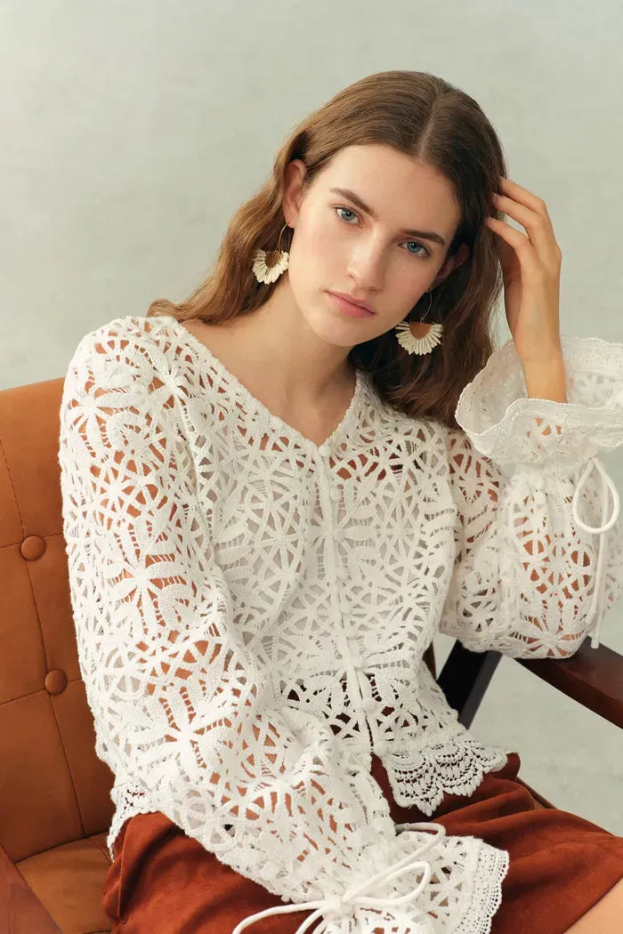 Amara Openwork V neck Cardigan in Cotton Yarn sold by Fabrique product image thumbnail 3
