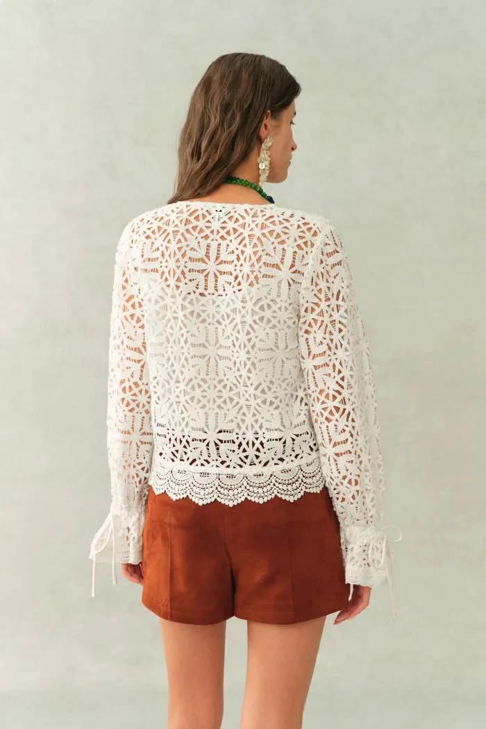 Amara Openwork V neck Cardigan in Cotton Yarn sold by Fabrique product image thumbnail 4