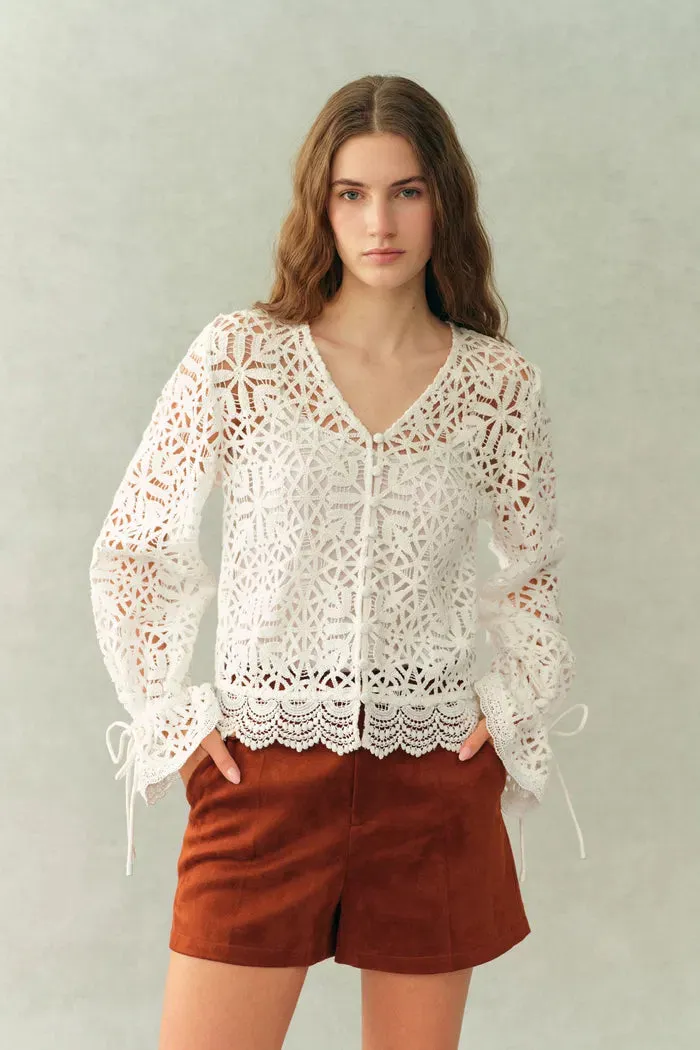 Amara Openwork V neck Cardigan in Cotton Yarn sold by Fabrique product image thumbnail 2