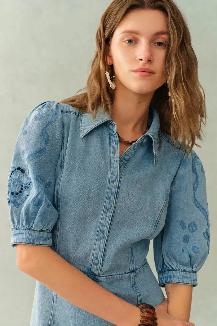 Vinetta Puff Sleeve Dress in Cotton Linen Denim sold by Fabrique product image thumbnail 4