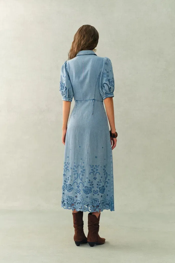 Vinetta Puff Sleeve Dress in Cotton Linen Denim sold by Fabrique product image thumbnail 2