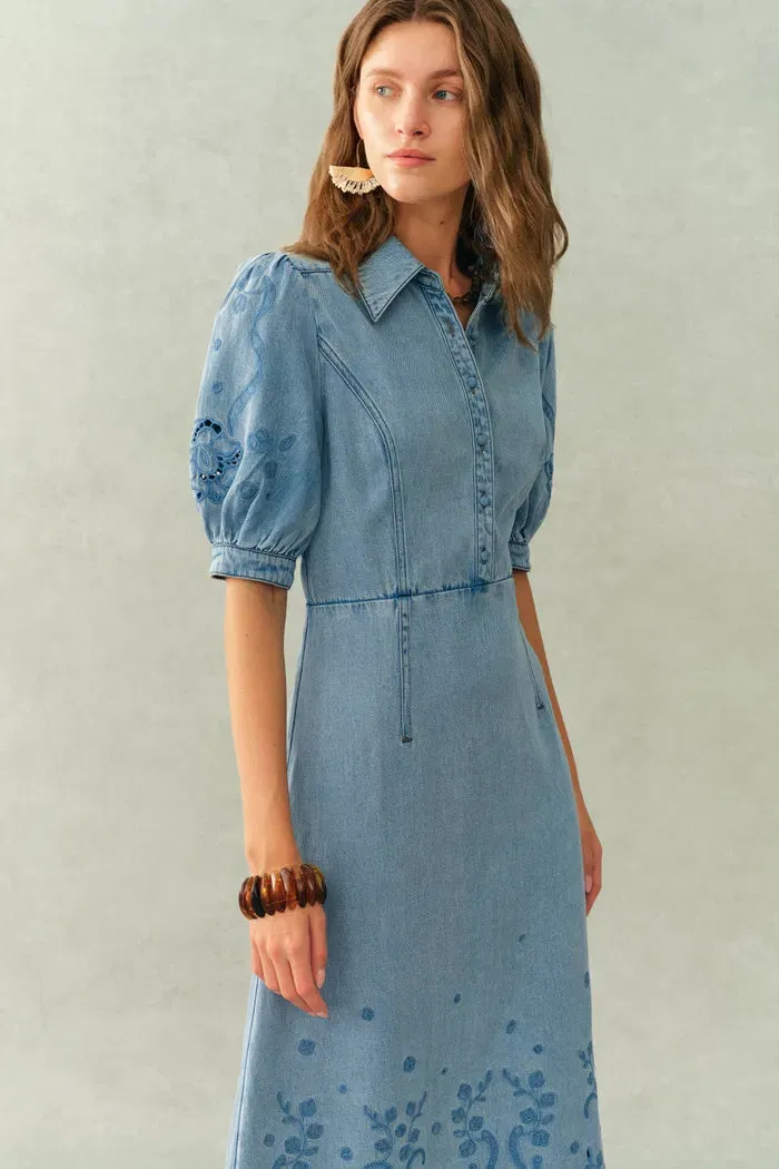 Vinetta Puff Sleeve Dress in Cotton Linen Denim sold by Fabrique product image thumbnail 3