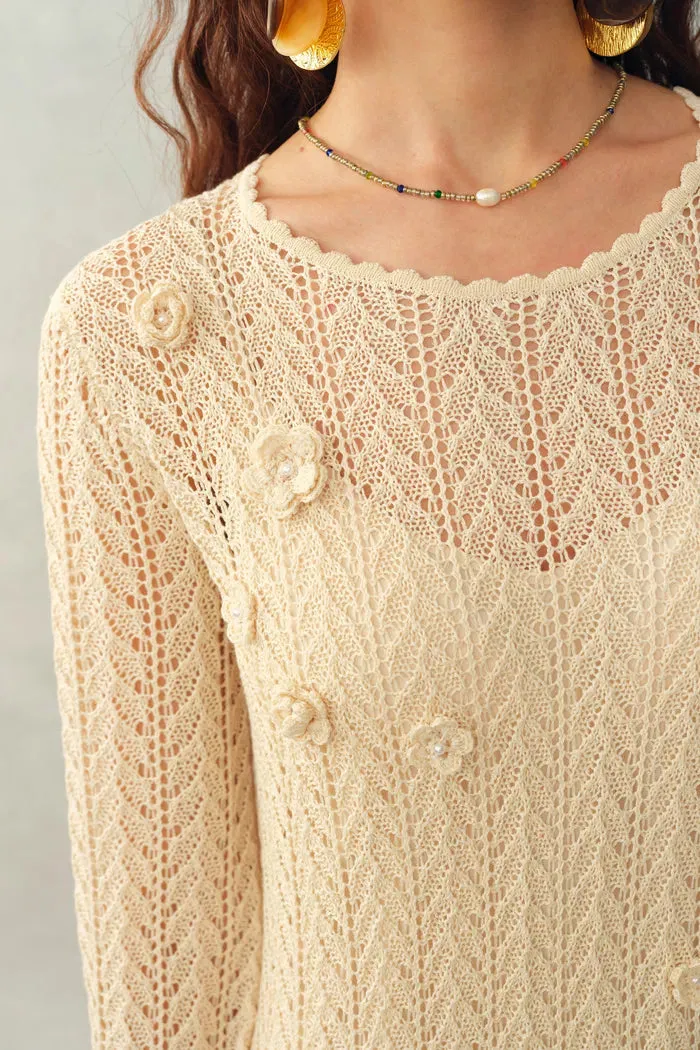 Eliana 3D Floral Open-Knit Dress in Linen Blend sold by Fabrique product image thumbnail 5