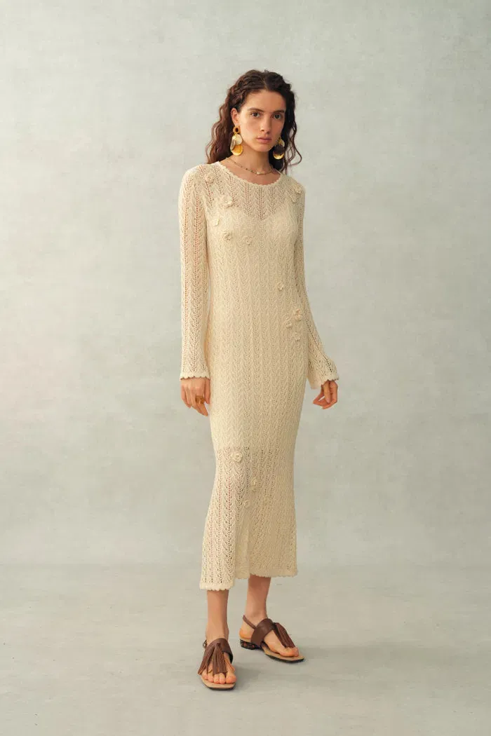 Eliana 3D Floral Open-Knit Dress in Linen Blend sold by Fabrique product image thumbnail 3