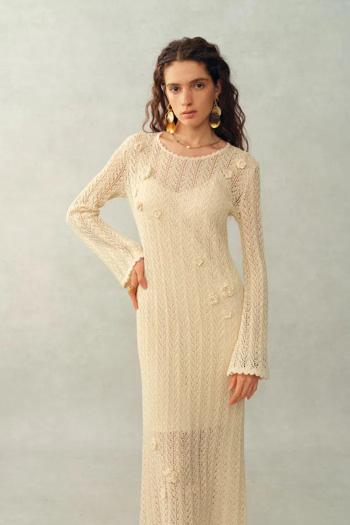 Eliana 3D Floral Open-Knit Dress in Linen Blend sold by Fabrique product image thumbnail 4