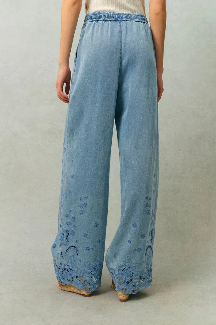 Vinetta Floral Embroidered Cut Out Jeans in Cotton-Linen Denim sold by Fabrique product image thumbnail 4