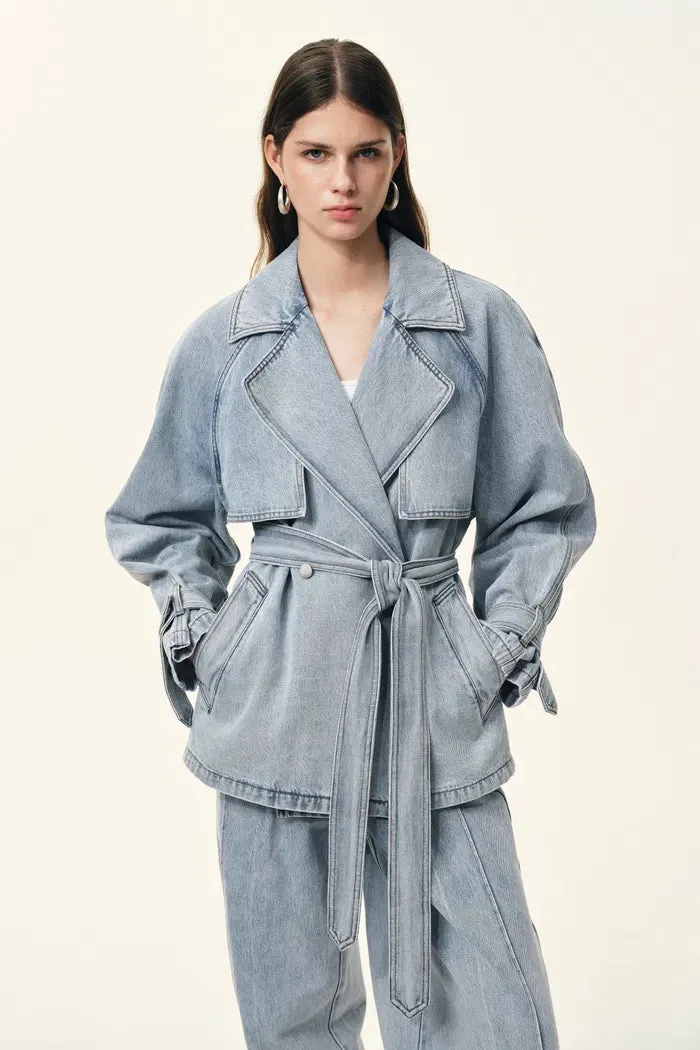 Calista Belted Trench Style Coat in Lightweight Cotton Denim sold by Fabrique product image thumbnail 2