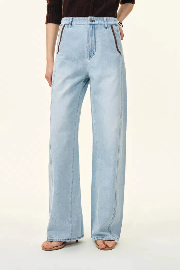 Luna Patchwork Soft Barrel Leg Jeans in Cotton Denim sold by Fabrique