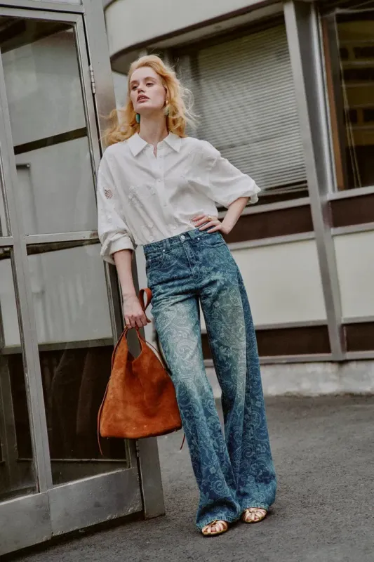 Kelly Paisley Embossed Faded Jeans in Cotton Denim made by Fabrique