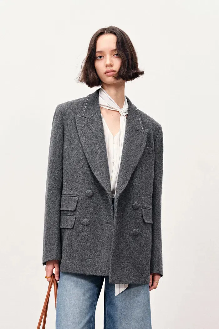 Ava Hand Work Contrast Stitching Blazer and Skirt Matching Sets in Australian Merino Wool sold by Fabrique product image thumbnail 2