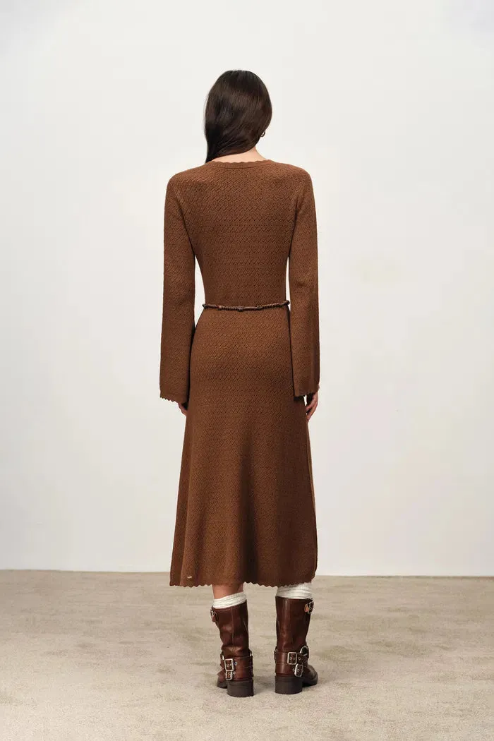 Clara Waxed Cord Belt Bell Sleeve Maxi Dress in Merino Wool Knit sold by Fabrique product image thumbnail 2