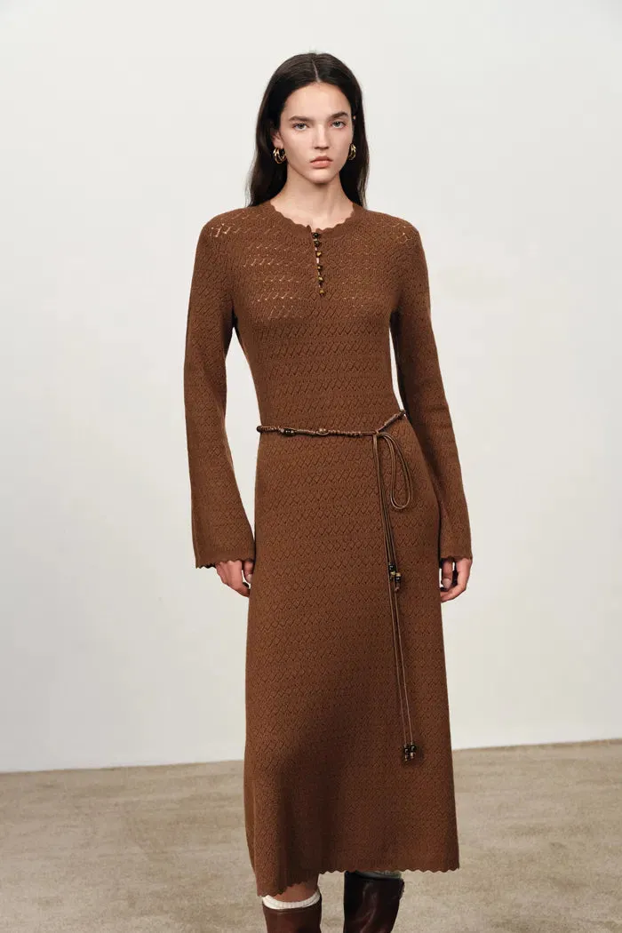 Clara Waxed Cord Belt Bell Sleeve Maxi Dress in Merino Wool Knit sold by Fabrique product image thumbnail 4