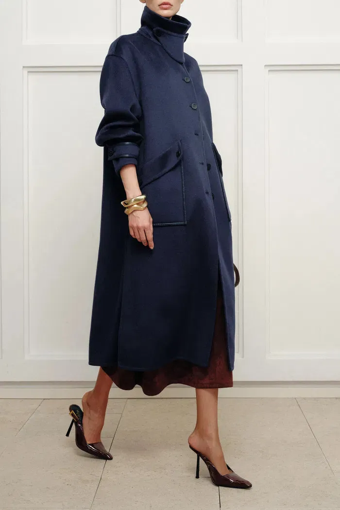 Theo Midnight Blue Trim Coat in Double Face Merino Cashmere sold by Fabrique product image thumbnail 4
