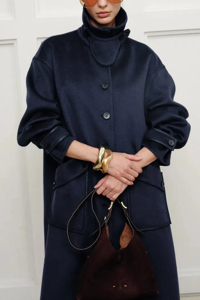 Theo Midnight Blue Trim Coat in Double Face Merino Cashmere sold by Fabrique product image thumbnail 5