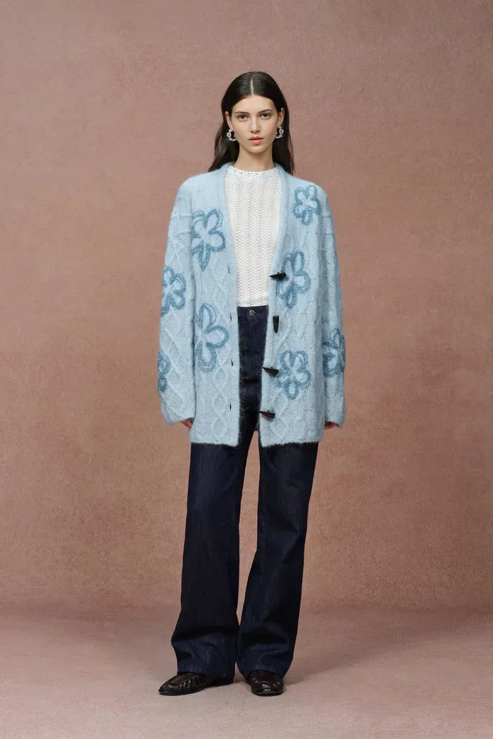 Posie Floral Cardigan in Merino Mohair Cable Knit sold by Fabrique