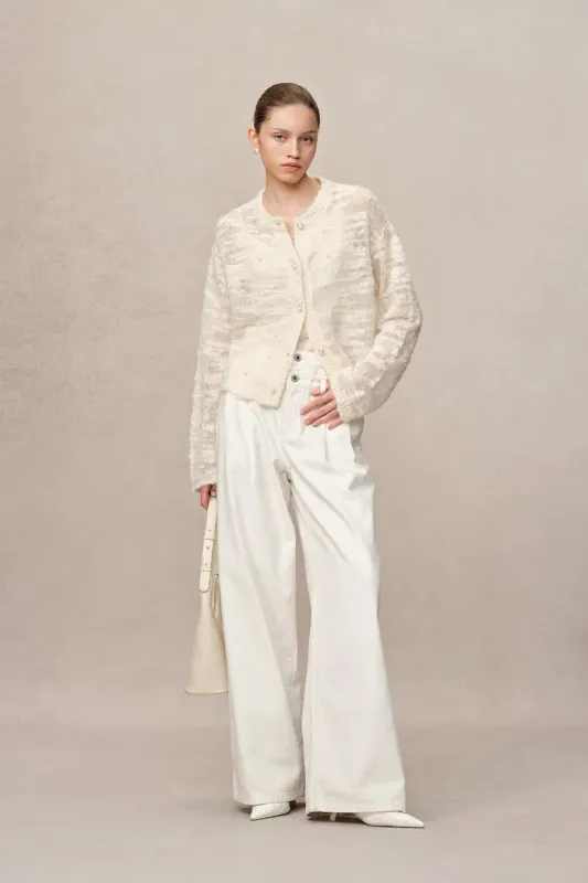 Vega Hand Swen Pearl Cardigan in Alpaca Blend Bouclé Knit made by Fabrique