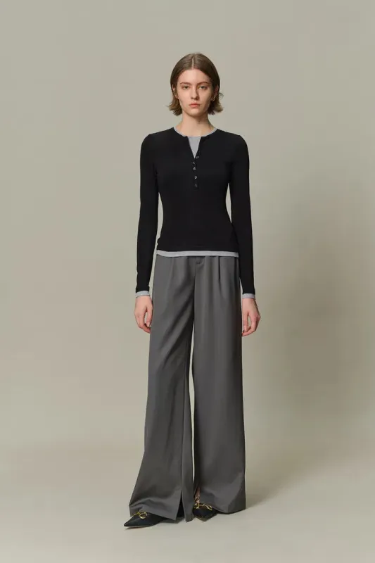 Henley Layered Long Sleeve Top in Tencel-Wool Knit sold by Fabrique