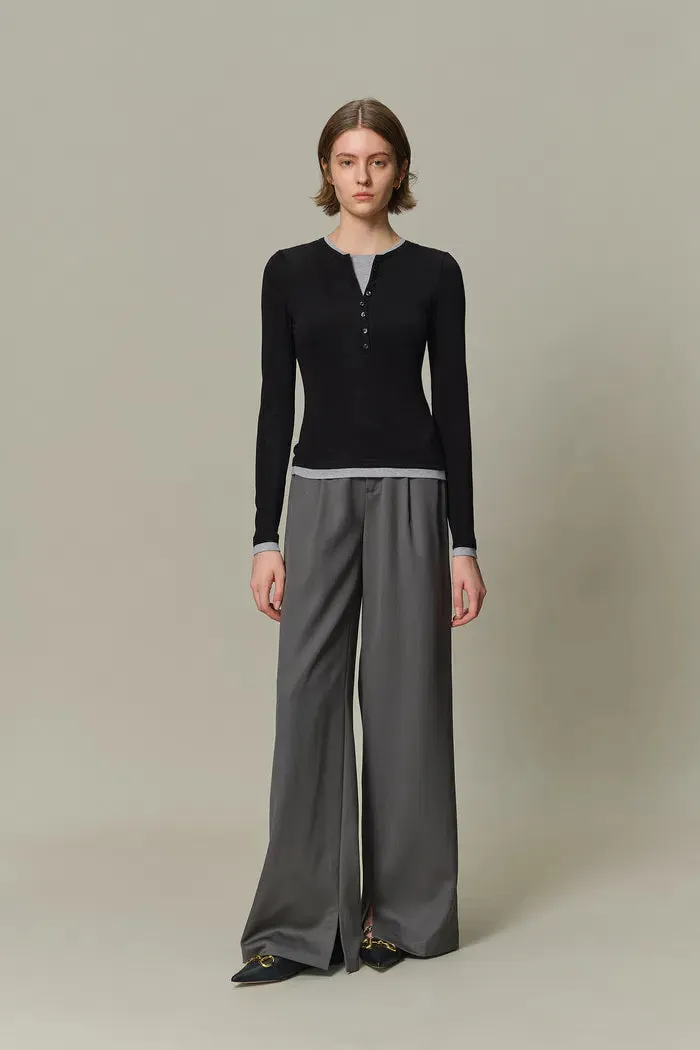 Henley Layered Long Sleeve Top in Tencel-Wool Knit sold by Fabrique
