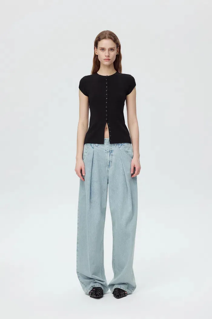 Row Slim Fitt Top in Rayon Blend Knit sold by Fabrique