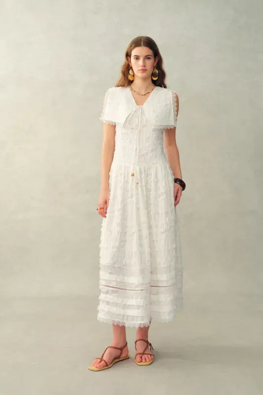 Geraldine Detachable Collar Sleeveless Dress in Jacquard Tassel sold by Fabrique