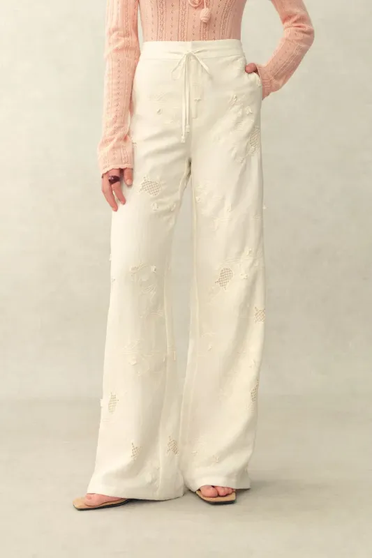 Anna Eyelet Pants in Silk Linen Blend made by Fabrique