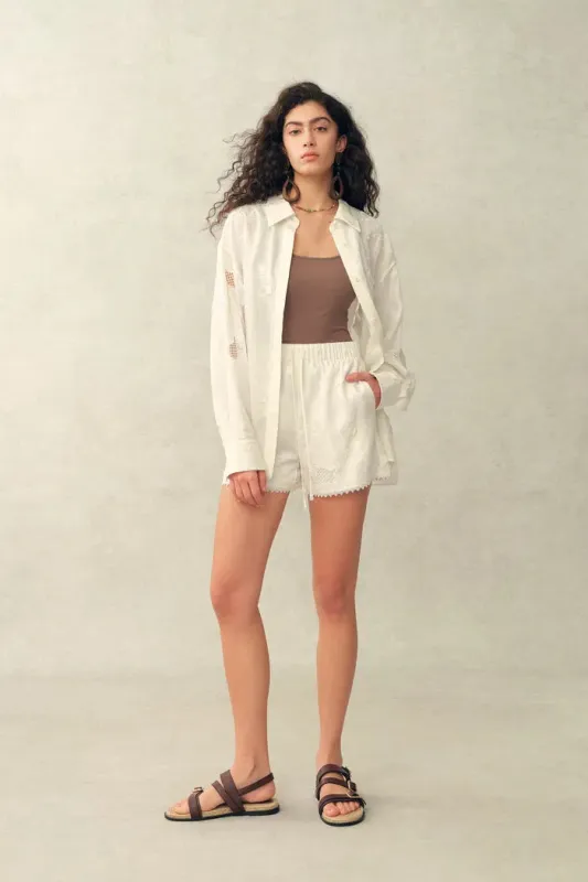 Leona Lily of the Valley Mesh Embroidery Shirt and Shorts Matching Set in Linen made by Fabrique
