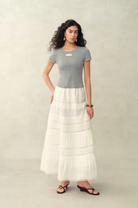 Eva Scalloped Lace Trim Fitted Sleeve T-shirt in Hollow Knitting made by Fabrique