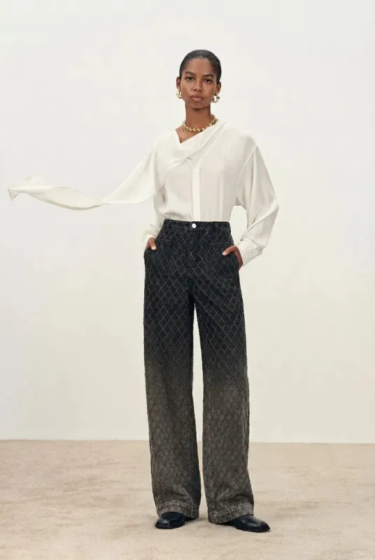 Mirta Tie-Neck Top in Embroidered Fine Mesh made by Fabrique