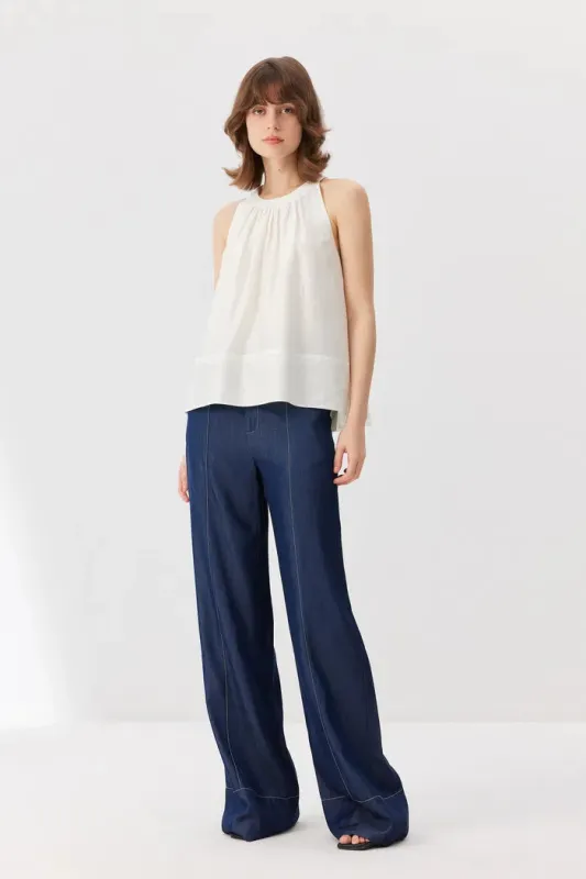 Leah White Sleeveless Top in Tencel Blend made by Fabrique