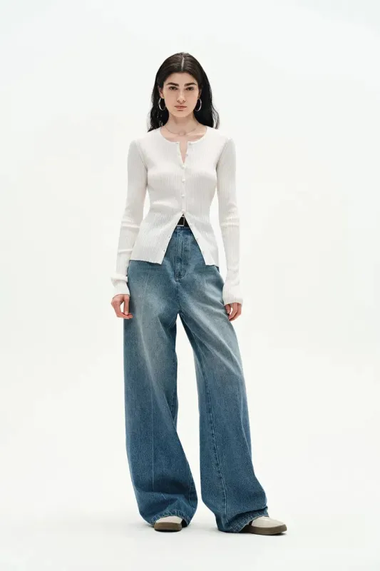 Emma White Fitted Cardigan in Cotton Blend Yarn Knit made by Fabrique