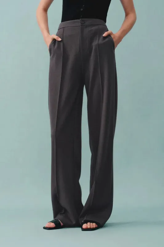 Domi Dark Grey Buttoned Straight Leg Sweatpants in Tencel-Wool Blend made by Fabrique