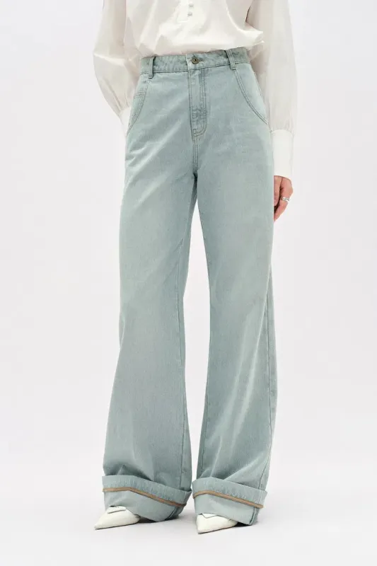 Nîmes Embroidered Wide Leg Jeans in Cotton Denim made by Fabrique