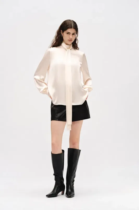 Chloe Tie Neck Blouse in 19mm Mulberry Silk Satin made by Fabrique