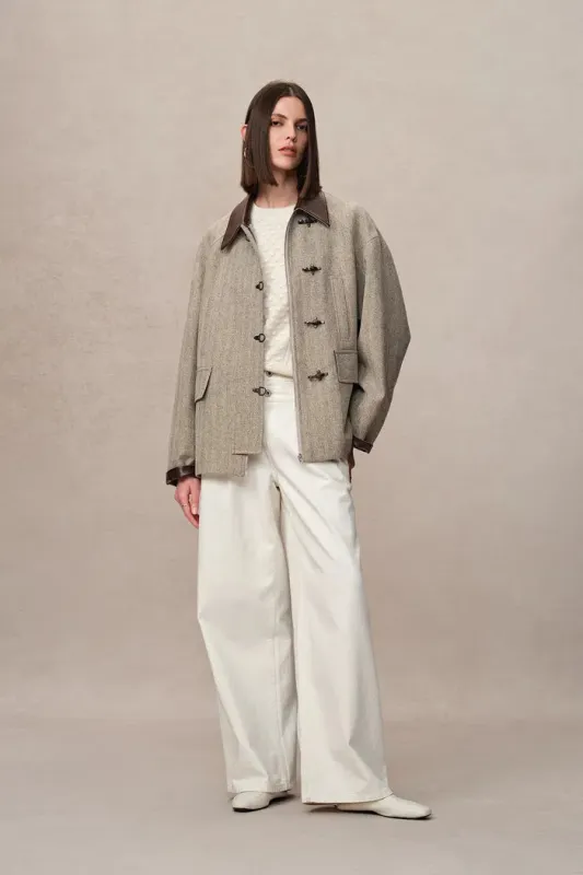 Boxy Style Utility Jacket in Heathered Herringbone sold by Fabrique