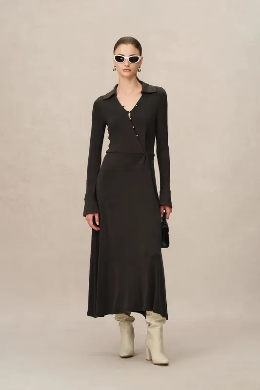 Ruby Knotted Dress in Wool-Thermolite made by Fabrique