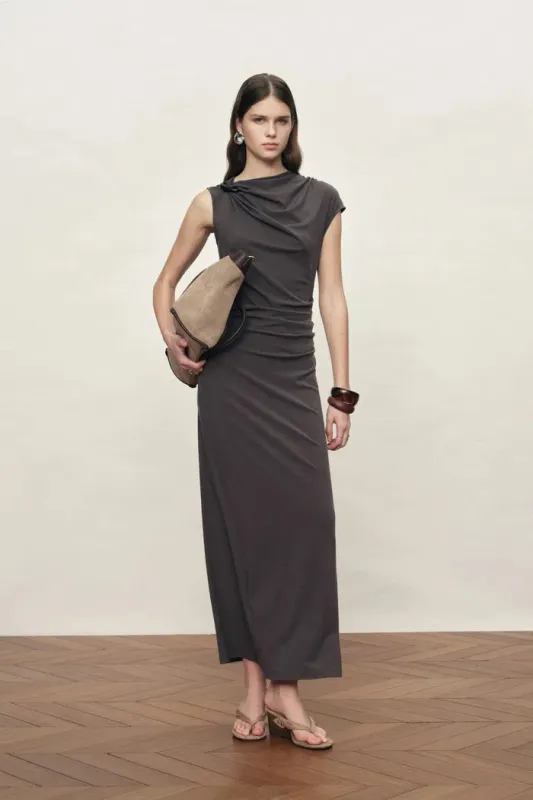 Elara Ruched Dress in Tencel Wool Blend made by Fabrique