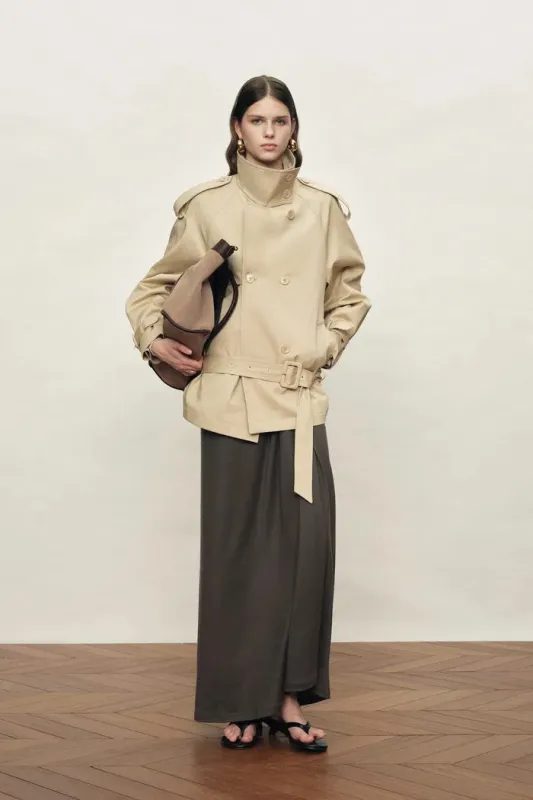 Sienna Convertible Belted Cropped Trench Coat In Lightweight Cotton made by Fabrique
