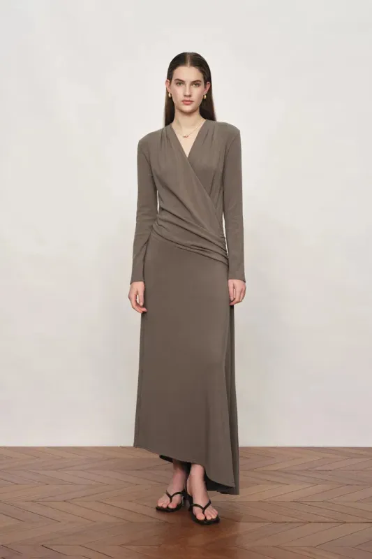 Soren Draped Wrap V-Neck Dress In Stretch Knit made by Fabrique