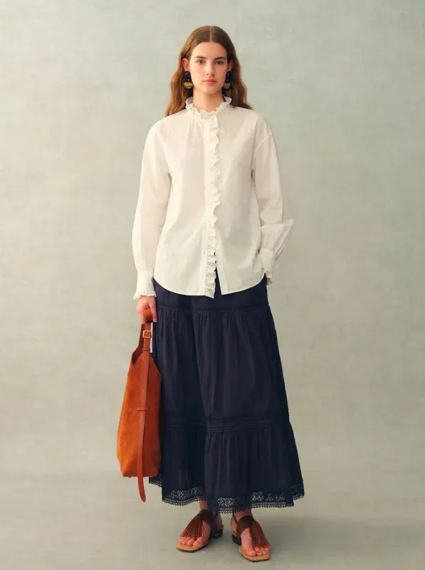 Cecilia Sand-Washed Ruffle-Trim French Blouse In Washed Cotton made by Fabrique