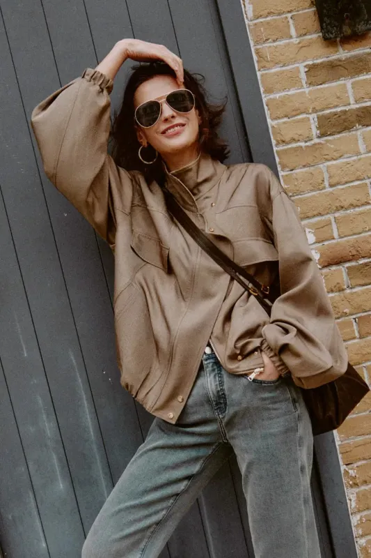 Aurin Bubble Hem Jacket in Satin Acetate made by Fabrique