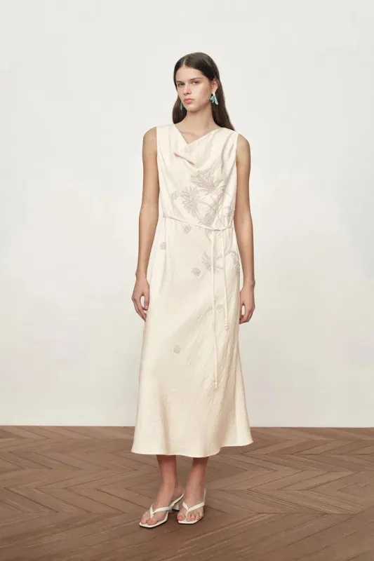 Phoebe Sleeveless Cowl Neck Dress in Crinkle Acetate made by Fabrique