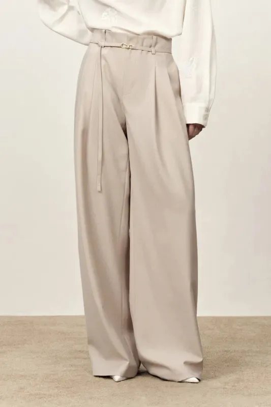 Halley Tie Waist Wide Leg Suit Pants in Wrinkle Resistant Suiting Fabric made by Fabrique